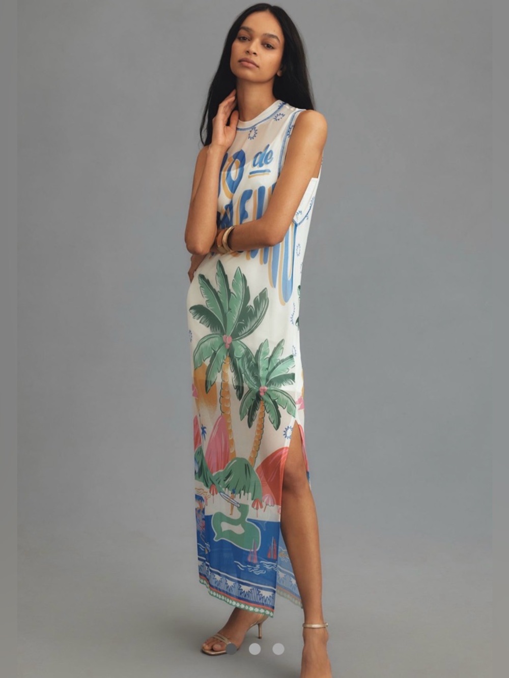 FARM Rio “Rio de Janeiro” Tropical Maxi Dress | Mesh Overlay | Size S Petite